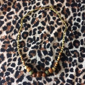 VINTAGE BOHO 1990's WOOD BEAD CROCHET NECKLACE 17"
